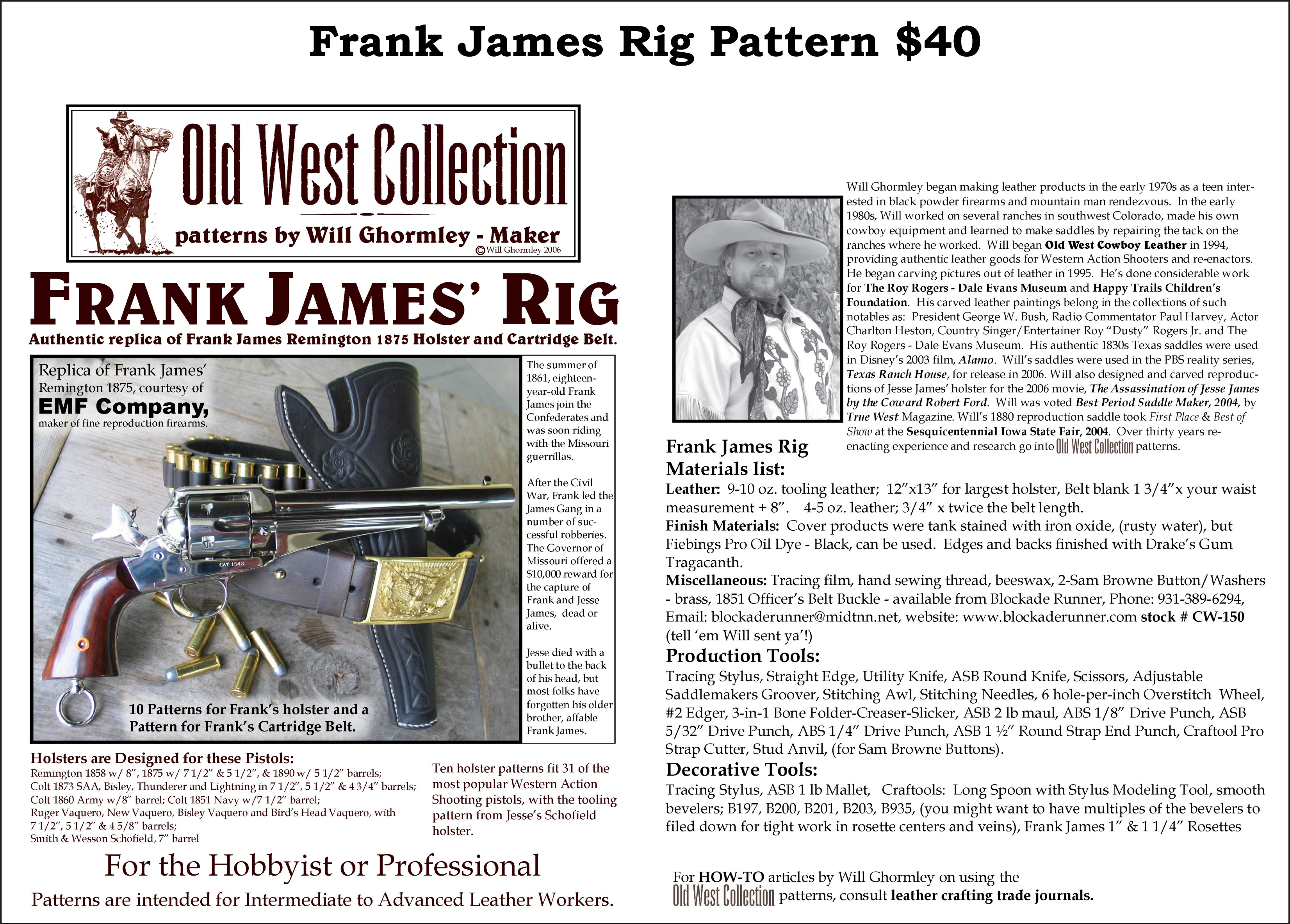 Frank James Rig Pattern — $40.00